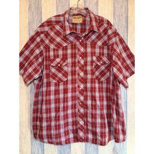 Wrangler Western Pearl Snap Button Red Plaid Short Sleeve Shirt,2XL Cowboy Rodeo